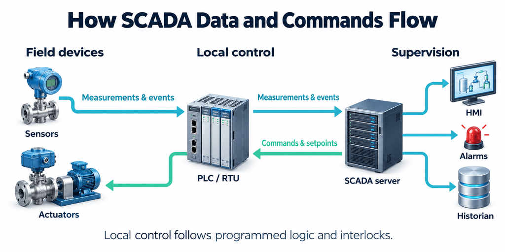 how scada data and commands flow